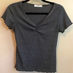 Black & White Stripped V-Neck Tee